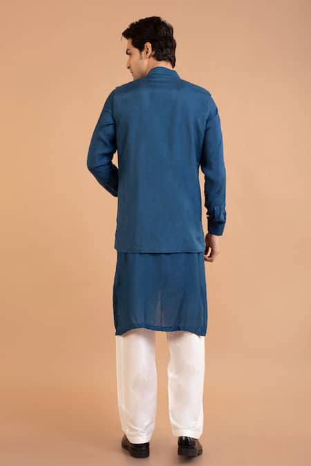 Shop Priyanka Haralalka Blue Silk Mirrors Work Bundi at Aza Fashions Shop_Priyanka Haralalka_Blue Silk Mirrors Work Bundi _at_Aza_Fashions