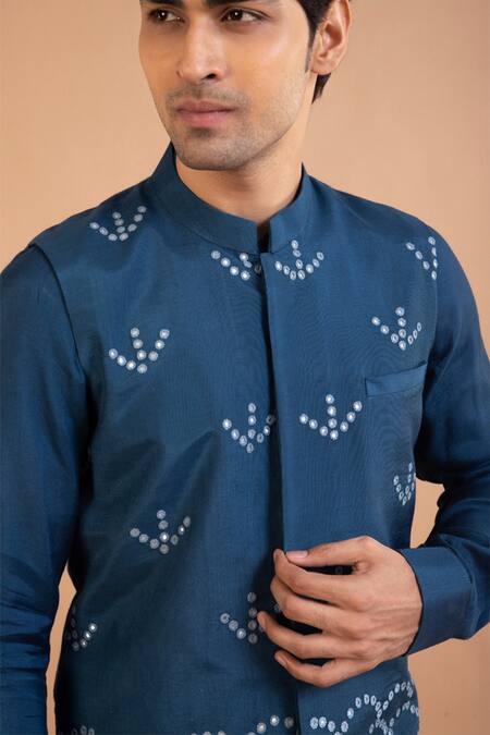 Priyanka Haralalka Blue Silk Mirrors Work Bundi at Aza Fashions Priyanka Haralalka_Blue Silk Mirrors Work Bundi _at_Aza_Fashions