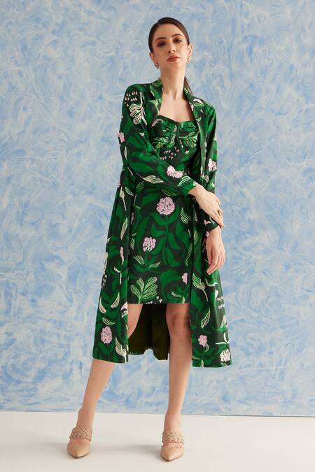 Buy_Fuga_Green Cotton Embroidery Collared Botanical Print Jacket _Online_at_Aza_Fashions