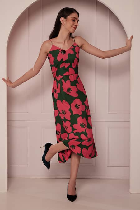 Shop_Fuga_Green Lace V-neck Floral Bloom Print Dress _at_Aza_Fashions