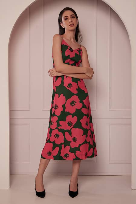 Shop_Fuga_Green Lace V-neck Floral Bloom Print Dress _Online_at_Aza_Fashions