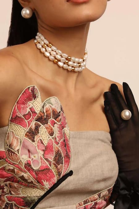 Stylish Small Baroque Pearl Necklace in Silvery White Colour - Modi Pearls