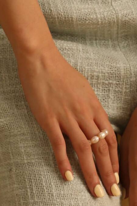 Mnsh White Brooches Baroque Pearl Embellished Ring Online at Aza Fashions Mnsh_White Brooches Baroque Pearl Embellished Ring _Online_at_Aza_Fashions