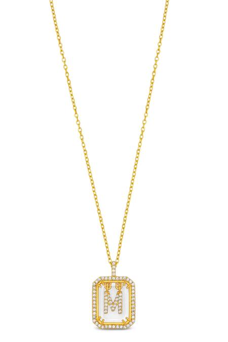 M Initial Yellow Gold Pendant with Diamond - London Road Jewellery