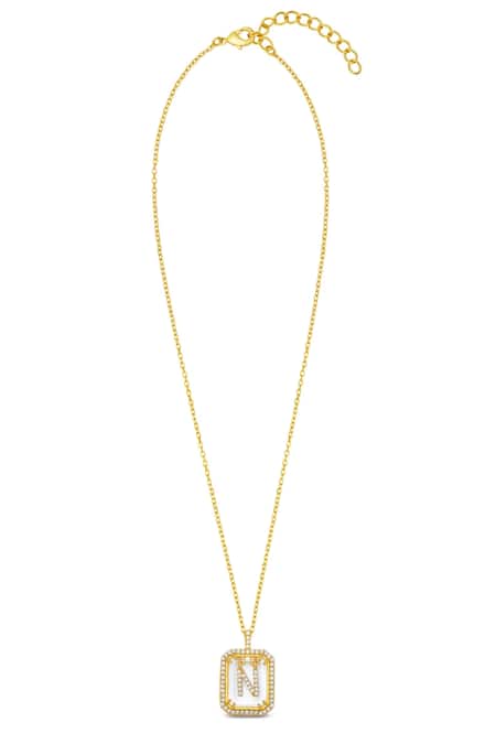 Shop Mnsh Gold Plated Personalised Letter N Pendant Necklace at Aza Fashions Shop_Mnsh_Gold Plated Personalised Letter N Pendant Necklace_at_Aza_Fashions
