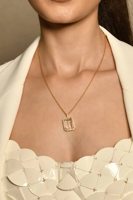 Buy Tipsyfly White, Crystal & Gold Initial Necklace - T Online