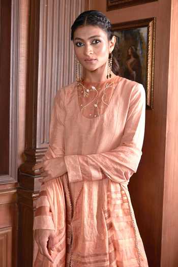 Shop_Chambray & Co._Pink Silk Organza, Linen Embroidery, Cut Samira Panelled Anarkali With Dupatta _Online_at_Aza_Fashions