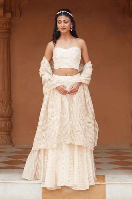 Chambray & CO. Isra Stripe Pattern Bustier Lehenga Set 