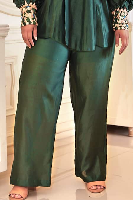 Chambray & CO. Green Silk, Chanderi, Linen Embroidery Alora Thread Placement Top With Pant Online at Aza Fashions Chambray & CO._Green Silk, Chanderi, Linen Embroidery Alora Thread Placement Top With Pant _Online_at_Aza_Fashions