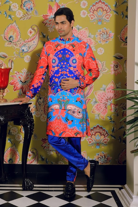 YAJY by Aditya Jain Floral Print Bundi & Kurta Set 