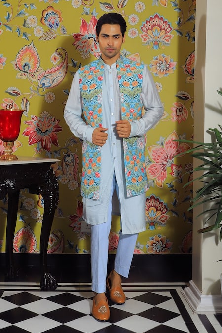 YAJY by Aditya Jain Printed Jacket & Kurta Set 