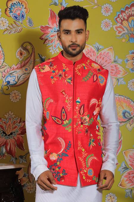 Buy Yajy By Aditya Jain Orange Linen, Satin, Cotton Sequins, Beads, Embroidery Bundi And Kurta Set Online at Aza Fashions Buy_Yajy By Aditya Jain_Orange Linen, Satin, Cotton Sequins, Beads, Embroidery Bundi And Kurta Set _Online_at_Aza_Fashions