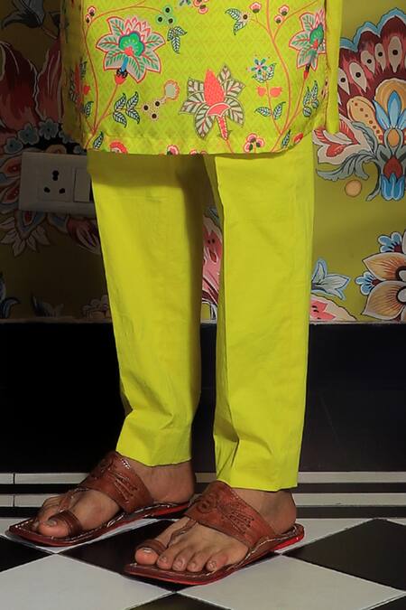 Yajy By Aditya Jain_Yellow Silk, Cotton Embroidery Bloom Print Bundi And Kurta Set _Online_at_Aza_Fashions