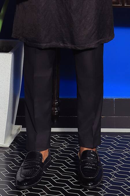 Buy_Yajy By Aditya Jain_Black Silk, Cotton Cut Work Cutdana Embroidered Bundi And Kurta Set _Online_at_Aza_Fashions