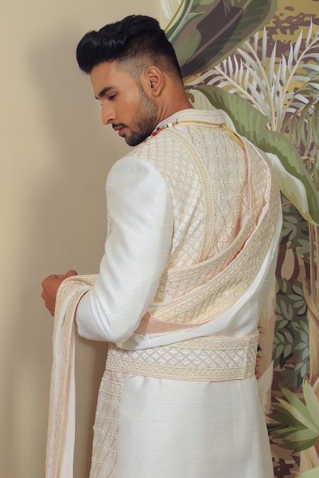 Shop Yajy By Aditya Jain Pink Silk, Cotton Sequins, Embroidery Thread Sherwani Set at Aza Fashions Shop_Yajy By Aditya Jain_Pink Silk, Cotton Sequins, Embroidery Thread Sherwani Set _at_Aza_Fashions