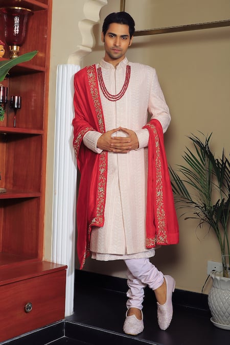 YAJY by Aditya Jain Leaf Embroidered Sherwani Set 