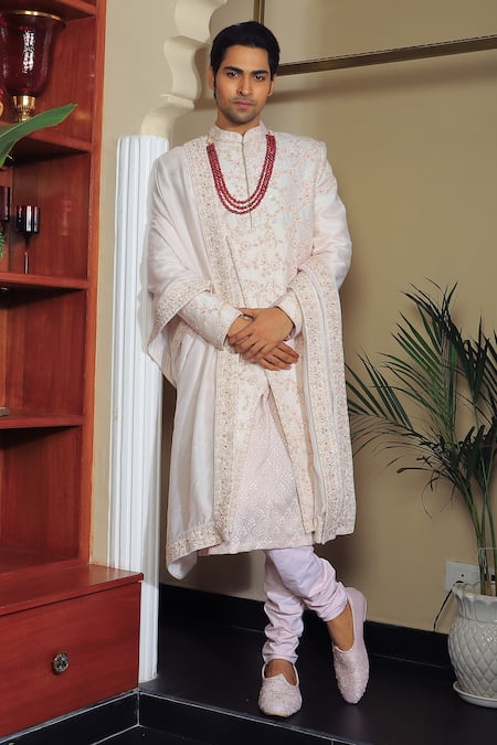 YAJY by Aditya Jain Botanical Embroidered Sherwani Set 