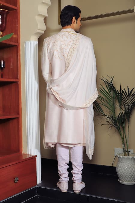 Shop Yajy By Aditya Jain Off White Silk, Cotton Sequins, Embroidery Botanical Sherwani Set at Aza Fashions Shop_Yajy By Aditya Jain_Off White Silk, Cotton Sequins, Embroidery Botanical Sherwani Set _at_Aza_Fashions