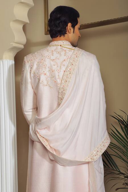 Buy Yajy By Aditya Jain Off White Silk, Cotton Sequins, Embroidery Botanical Sherwani Set Buy_Yajy By Aditya Jain_Off White Silk, Cotton Sequins, Embroidery Botanical Sherwani Set