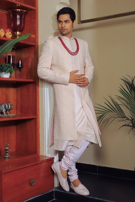 Buy Yajy By Aditya Jain Pink Silk, Cotton Sequins, Embroidery Thread And Sherwani Set Online at Aza Fashions Buy_Yajy By Aditya Jain_Pink Silk, Cotton Sequins, Embroidery Thread And Sherwani Set _Online_at_Aza_Fashions