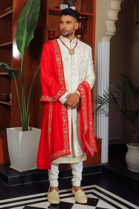 Buy Yajy By Aditya Jain Ivory Silk, Cotton Sequins, Embroidery Paisley And Floral Sherwani Set Online at Aza Fashions Buy_Yajy By Aditya Jain_Ivory Silk, Cotton Sequins, Embroidery Paisley And Floral Sherwani Set _Online_at_Aza_Fashions