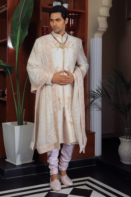 YAJY by Aditya Jain Flower Embroidered Sherwani Set 