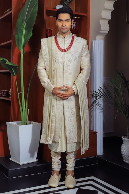 YAJY by Aditya Jain Sequin & Thread Embroidered Sherwani Set 