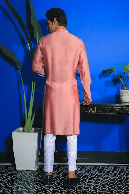 Shop Yajy By Aditya Jain Pink Silk, Cotton Embroidery Kurta And Trouser Set at Aza Fashions Shop_Yajy By Aditya Jain_Pink Silk, Cotton Embroidery Kurta And Trouser Set _at_Aza_Fashions