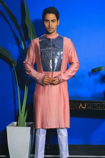 Buy Yajy By Aditya Jain Pink Silk, Cotton Embroidery Kurta And Trouser Set Online at Aza Fashions Buy_Yajy By Aditya Jain_Pink Silk, Cotton Embroidery Kurta And Trouser Set _Online_at_Aza_Fashions