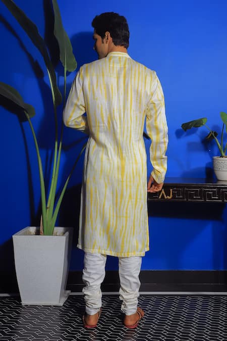 Shop Yajy By Aditya Jain Yellow Silk, Cotton Embroidery Tie-dye Kurta And Churidar Set at Aza Fashions Shop_Yajy By Aditya Jain_Yellow Silk, Cotton Embroidery Tie-dye Kurta And Churidar Set _at_Aza_Fashions