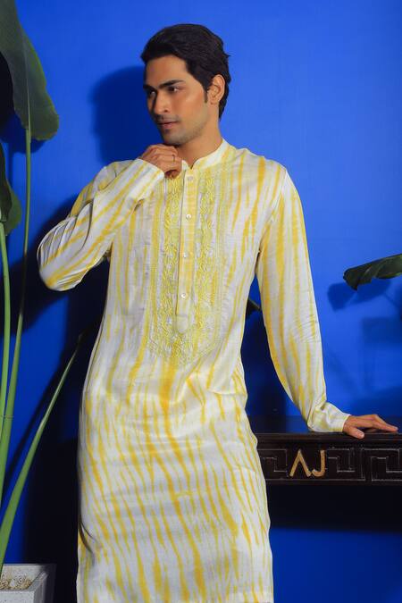 Shop Yajy By Aditya Jain Yellow Silk, Cotton Embroidery Tie-dye Kurta And Churidar Set Online at Aza Fashions Shop_Yajy By Aditya Jain_Yellow Silk, Cotton Embroidery Tie-dye Kurta And Churidar Set _Online_at_Aza_Fashions