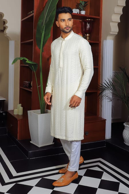 Shop Yajy By Aditya Jain Yellow Silk, Cotton Embroidery Kurta And Trouser Set Online at Aza Fashions Shop_Yajy By Aditya Jain_Yellow Silk, Cotton Embroidery Kurta And Trouser Set _Online_at_Aza_Fashions