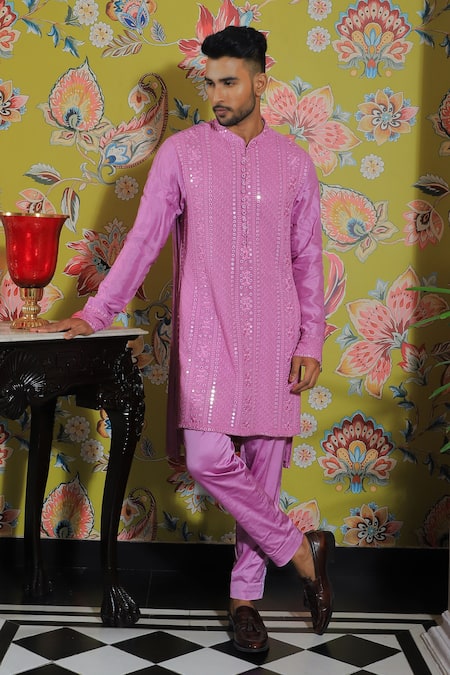 YAJY by Aditya Jain Mirror Embroidered Kurta & Trouser Set 