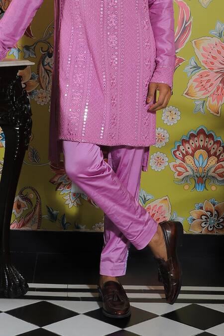 Yajy By Aditya Jain Pink Silk, Cotton Mirrors Embroidered Kurta And Trouser Set Online at Aza Fashions Yajy By Aditya Jain_Pink Silk, Cotton Mirrors Embroidered Kurta And Trouser Set _Online_at_Aza_Fashions