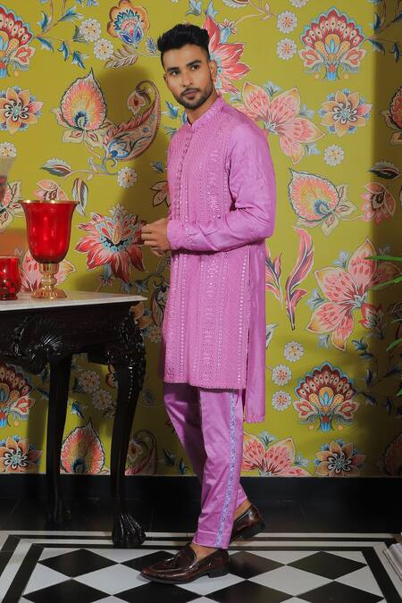 Buy Yajy By Aditya Jain Pink Silk, Cotton Mirrors Embroidered Kurta And Trouser Set Online at Aza Fashions Buy_Yajy By Aditya Jain_Pink Silk, Cotton Mirrors Embroidered Kurta And Trouser Set _Online_at_Aza_Fashions