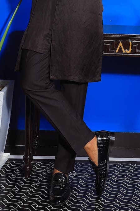 Yajy By Aditya Jain Black Silk, Cotton Cut Work Cutdana And Bead Embroidered Kurta & Pant Set Online at Aza Fashions Yajy By Aditya Jain_Black Silk, Cotton Cut Work Cutdana And Bead Embroidered Kurta & Pant Set _Online_at_Aza_Fashions