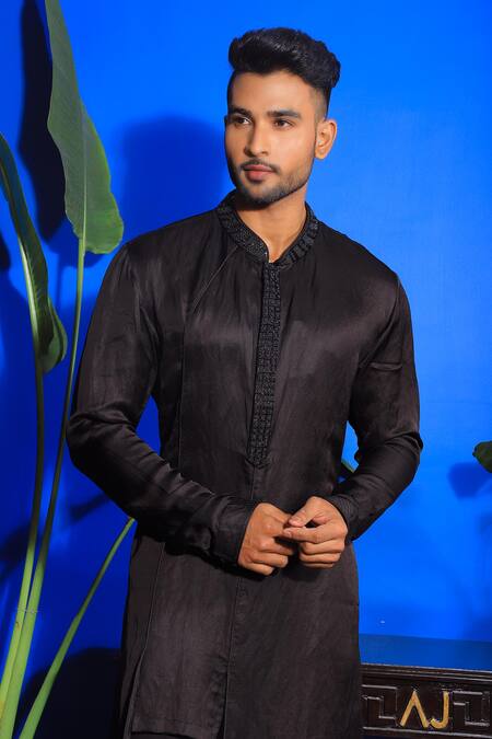 Buy Yajy By Aditya Jain Black Silk, Cotton Cut Work Cutdana And Bead Embroidered Kurta & Pant Set Online at Aza Fashions Buy_Yajy By Aditya Jain_Black Silk, Cotton Cut Work Cutdana And Bead Embroidered Kurta & Pant Set _Online_at_Aza_Fashions
