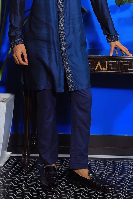 Buy Yajy By Aditya Jain Blue Linen, Cotton Embroidery Front Open Kurta And Trouser Set Online at Aza Fashions Buy_Yajy By Aditya Jain_Blue Linen, Cotton Embroidery Front Open Kurta And Trouser Set _Online_at_Aza_Fashions