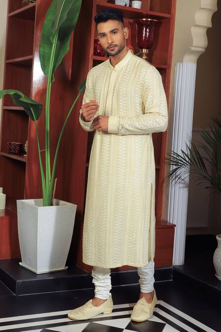 Yajy By Aditya Jain Beige Silk, Cotton Embroidery Straight Kurta And Churidar Set Online at Aza Fashions Yajy By Aditya Jain_Beige Silk, Cotton Embroidery Straight Kurta And Churidar Set _Online_at_Aza_Fashions