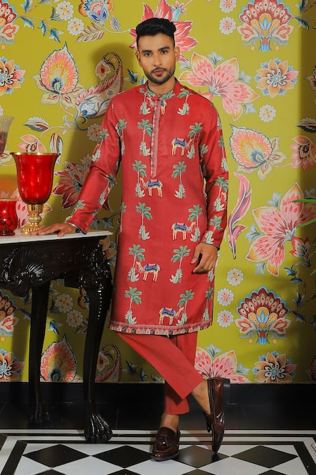 Buy Pink Ethnic Suit Sets for Men by KISAH Online | Ajio.com
