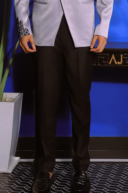 Buy Yajy By Aditya Jain Grey Suede, Silk Beads Floral Maze Embroidered Bandhgala With Trouser Online at Aza Fashions Buy_Yajy By Aditya Jain_Grey Suede, Silk Beads Floral Maze Embroidered Bandhgala With Trouser _Online_at_Aza_Fashions