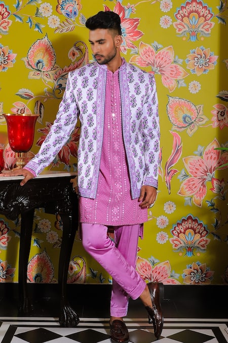 YAJY by Aditya Jain Petunia Garden Print Jacket Kurta Set 