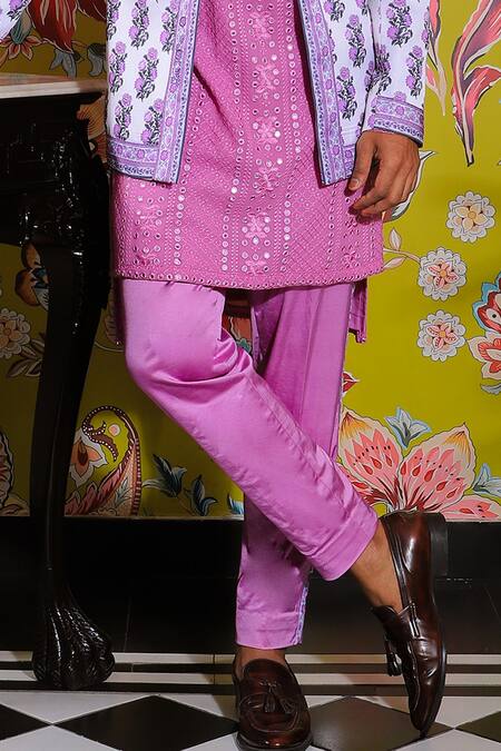 Yajy By Aditya Jain White Silk, Linen, Cotton Embroidery Petunia Garden Print Jacket Kurta Set Online at Aza Fashions Yajy By Aditya Jain_White Silk, Linen, Cotton Embroidery Petunia Garden Print Jacket Kurta Set _Online_at_Aza_Fashions