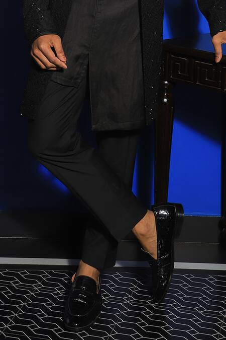 Shop Yajy By Aditya Jain Black Silk, Cotton Embroidery Diamond Bloom Jacket Kurta Set Online at Aza Fashions Shop_Yajy By Aditya Jain_Black Silk, Cotton Embroidery Diamond Bloom Jacket Kurta Set _Online_at_Aza_Fashions