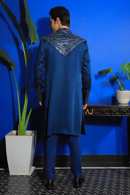 Yajy By Aditya Jain Geometric Nalki Embroidered Layered Sherwani With Trouser 