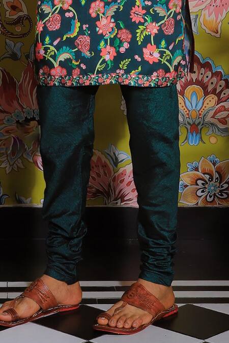 Shop Yajy By Aditya Jain Green Silk, Cotton Blossom Print Kurta Set Online at Aza Fashions Shop_Yajy By Aditya Jain_Green Silk, Cotton Blossom Print Kurta Set _Online_at_Aza_Fashions