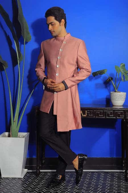 YAJY by Aditya Jain Asymmetric Plain Kurta With Trouser 