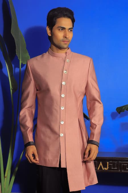 Buy Yajy By Aditya Jain Peach Cotton Asymmetric Plain Kurta With Trouser Online at Aza Fashions Buy_Yajy By Aditya Jain_Peach Cotton Asymmetric Plain Kurta With Trouser _Online_at_Aza_Fashions