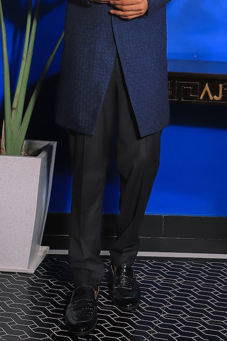 Yajy By Aditya Jain Blue Silk, Cotton Embroidery Tulip Bloom Bandhgala With Trouser Online at Aza Fashions Yajy By Aditya Jain_Blue Silk, Cotton Embroidery Tulip Bloom Bandhgala With Trouser _Online_at_Aza_Fashions