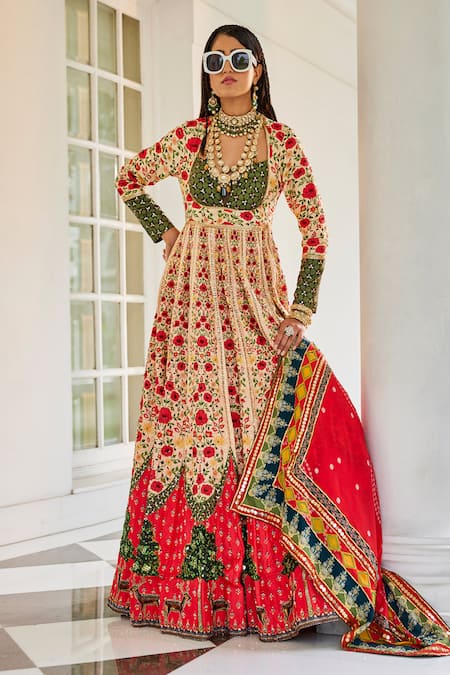 The Royaleum Nitara Floral Embroidered Anarkali With Dupatta 